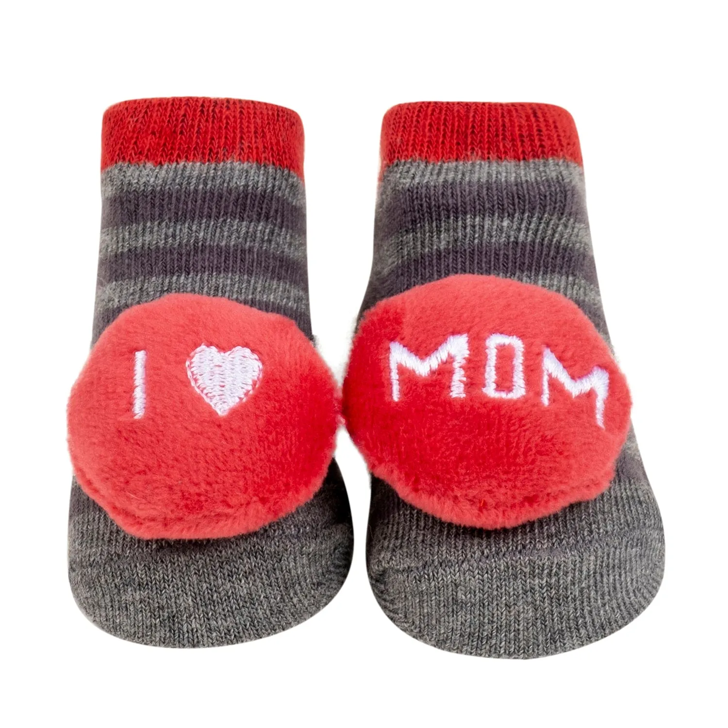 Baby Moo 3D I Love Mom Dad Cotton Ankle Length Fancy Infant Gift Set of 2 Socks Booties - Blue, Red