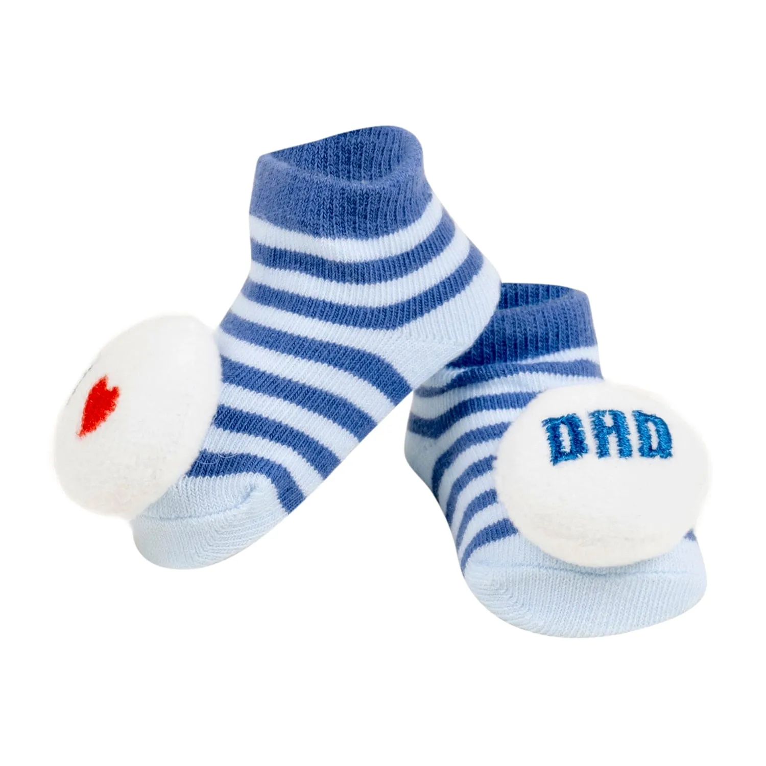 Baby Moo 3D I Love Mom Dad Cotton Ankle Length Fancy Infant Gift Set of 2 Socks Booties - Blue, Red