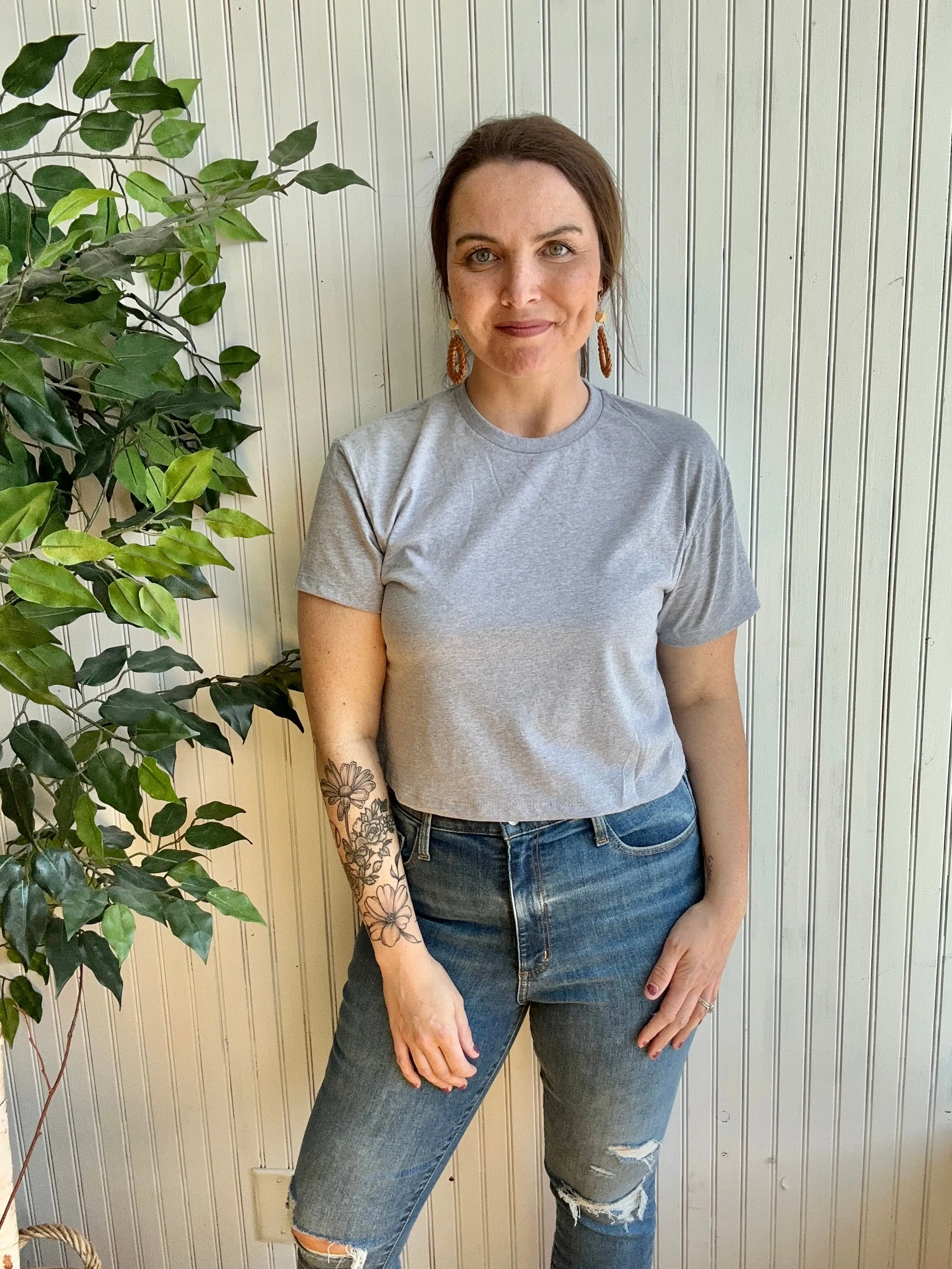 Basic Heather Grey Short Sleeve Crop Top