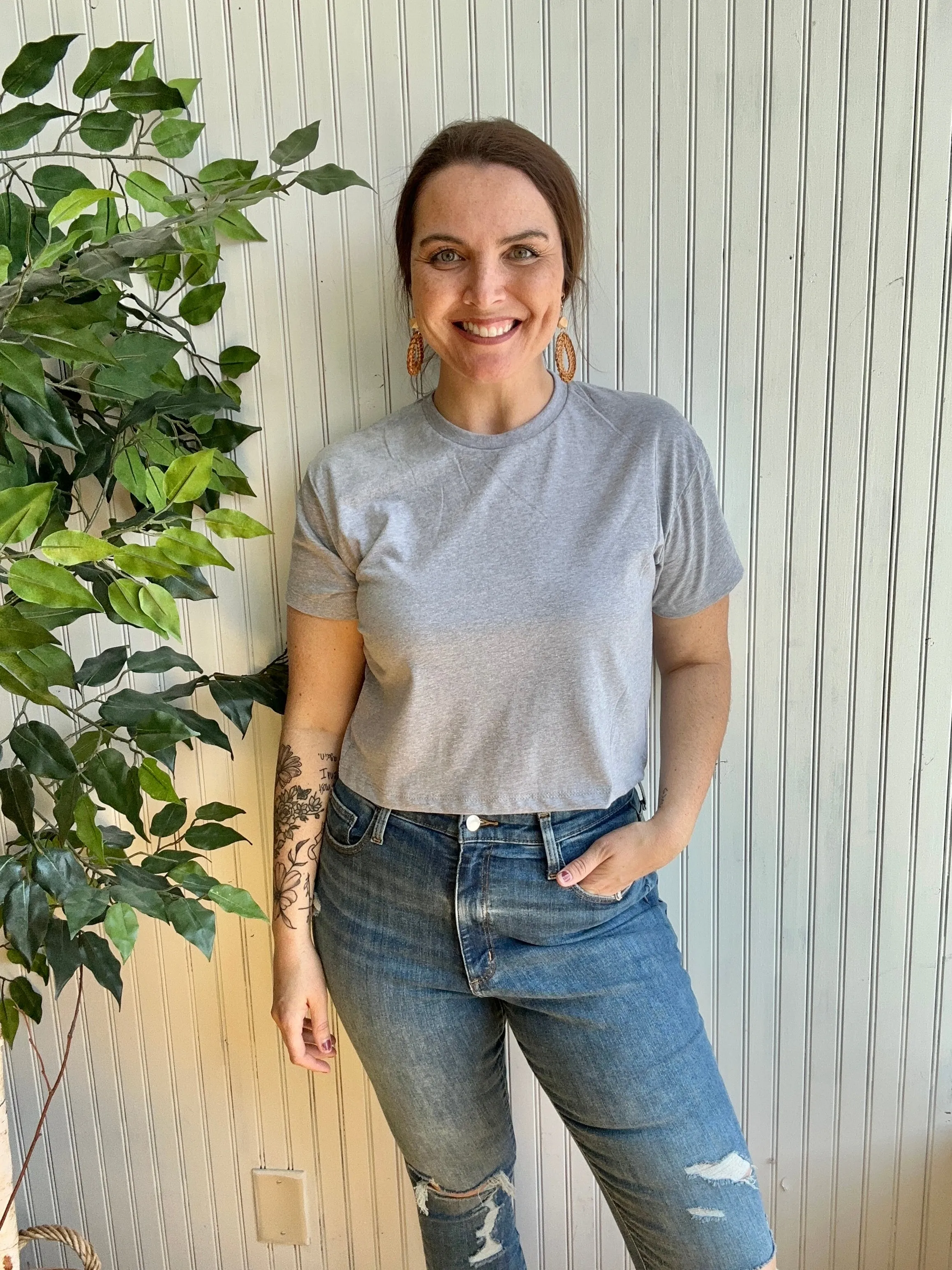 Basic Heather Grey Short Sleeve Crop Top