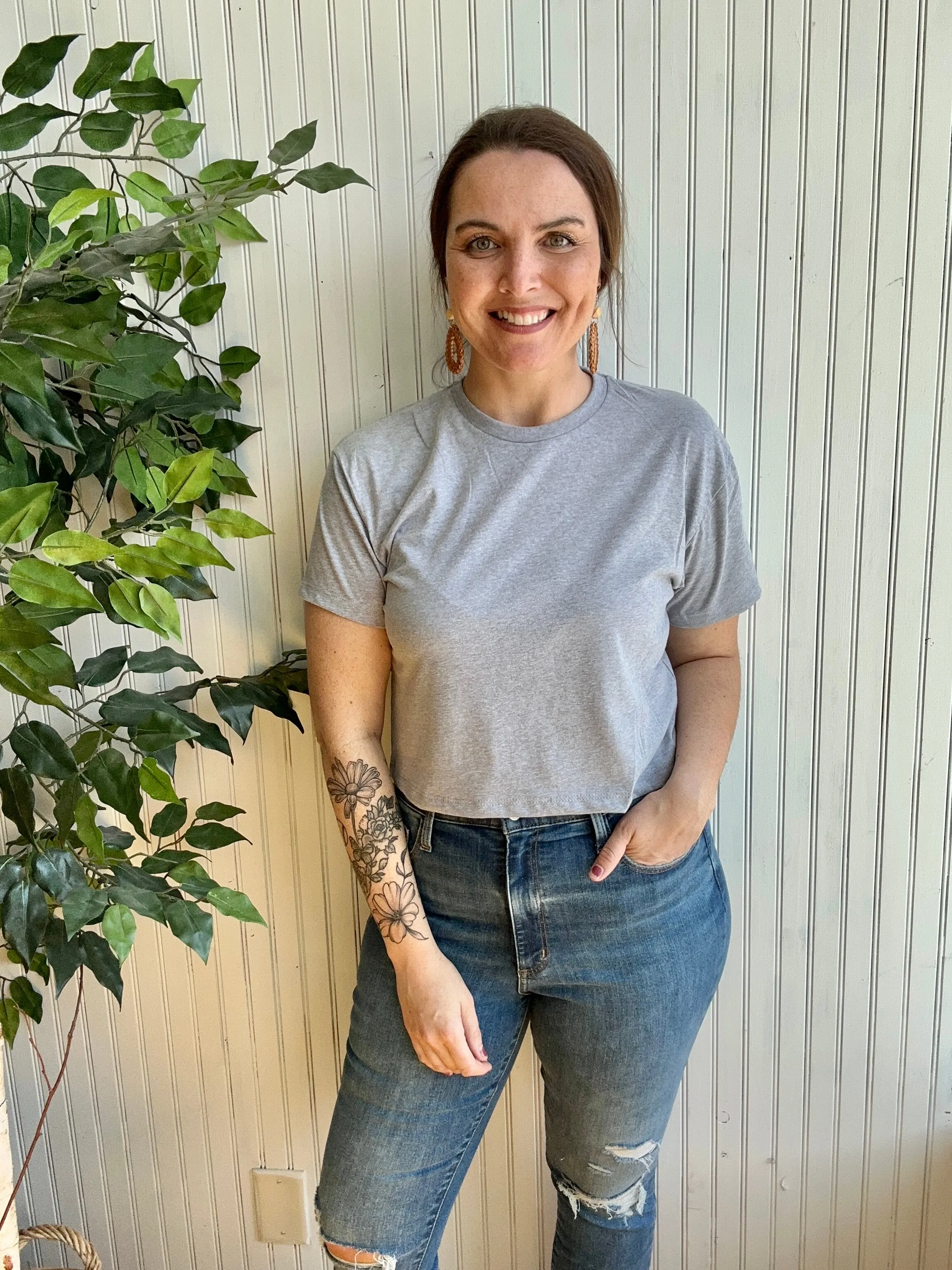 Basic Heather Grey Short Sleeve Crop Top