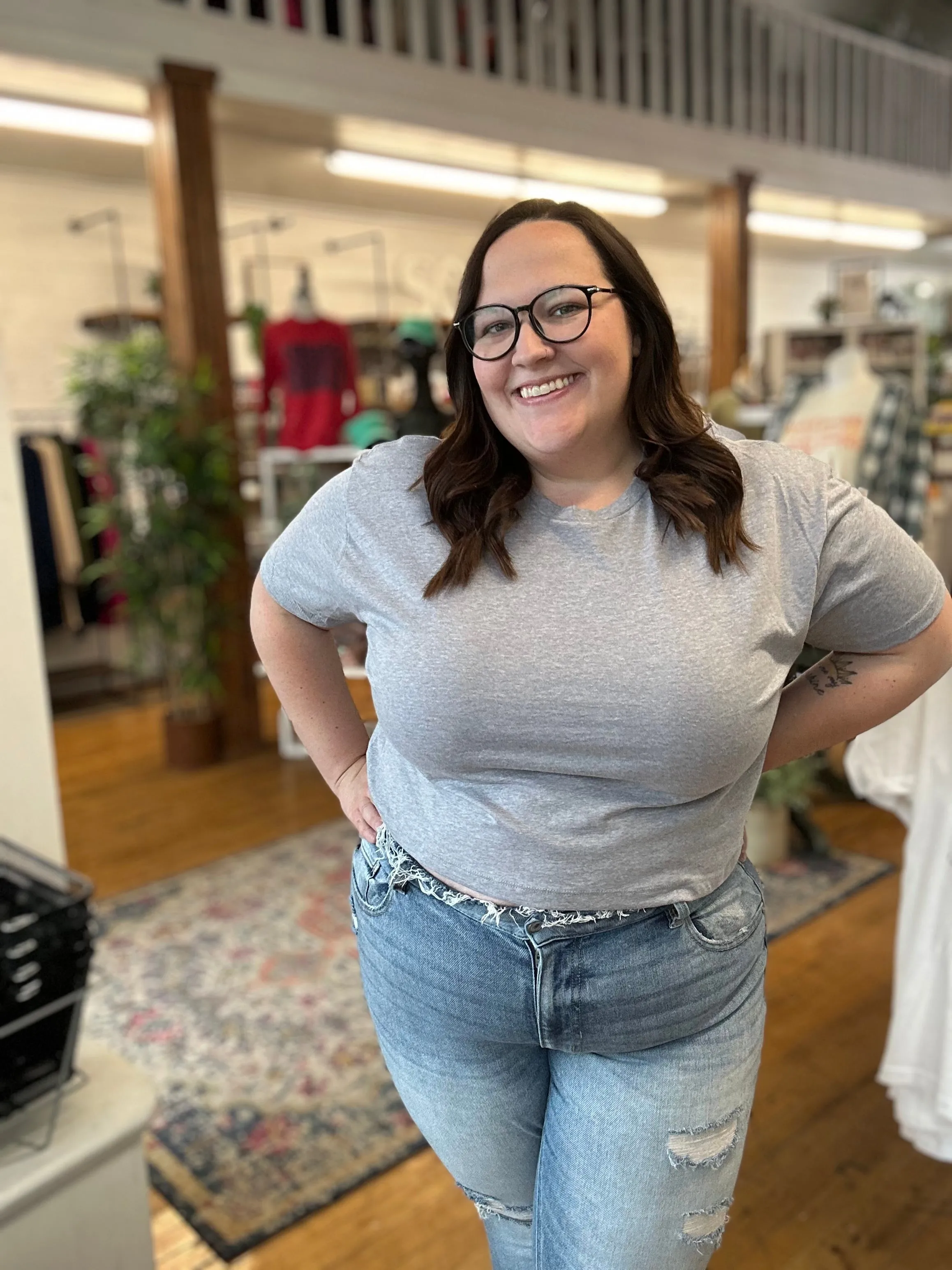 Basic Heather Grey Short Sleeve Crop Top