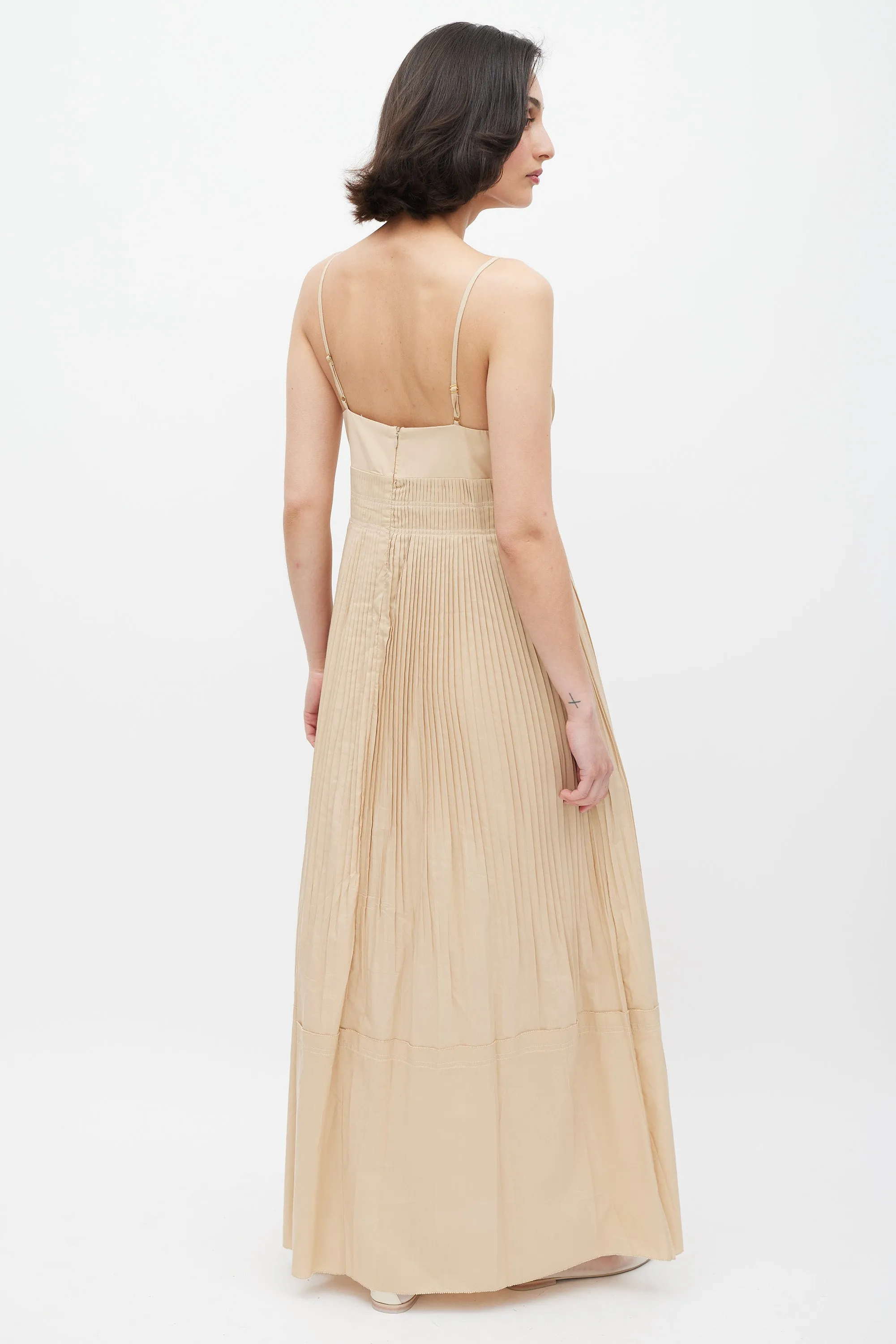 Beige Pleated Tiered Dress