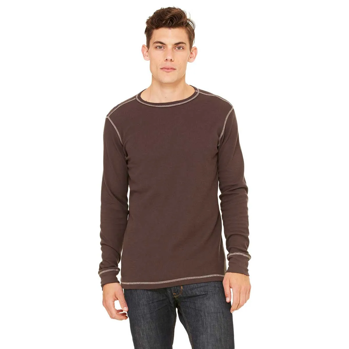 Bella   Canvas Men's Brown/Tan Thermal Long-Sleeve T-Shirt