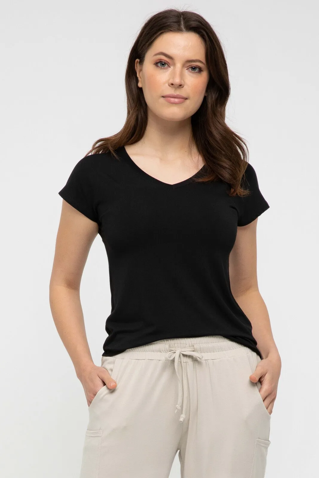 Belle V Neck Tee - Black