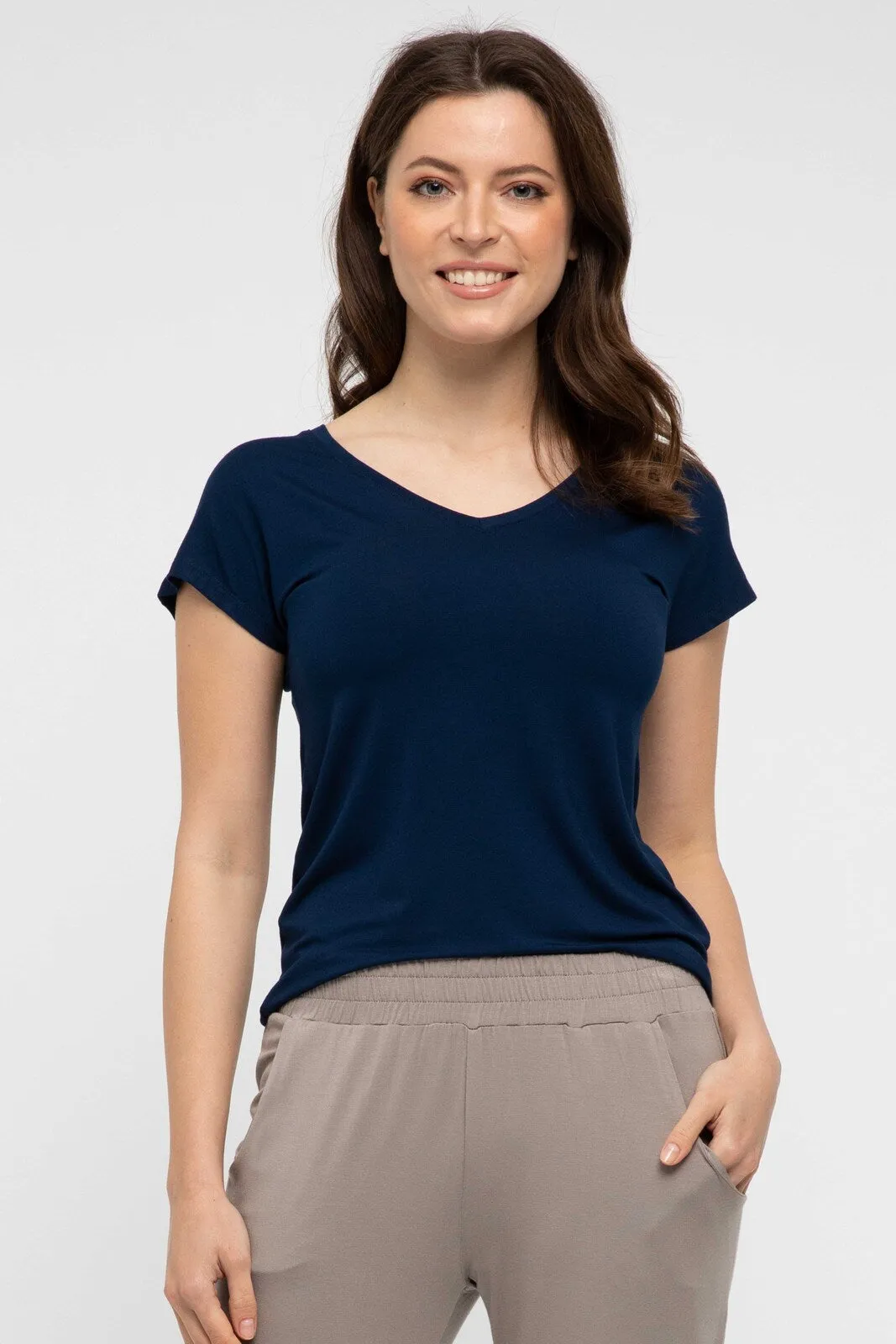 Belle V Neck Tee - Navy