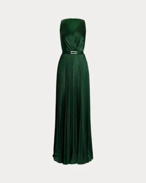 Belted Charmeuse Surplice Gown