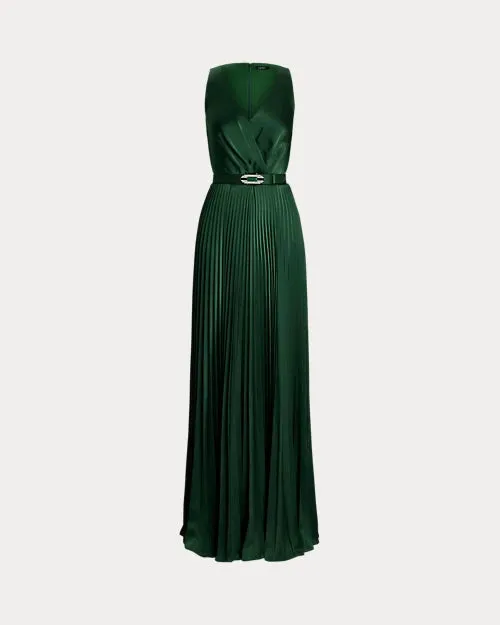 Belted Charmeuse Surplice Gown