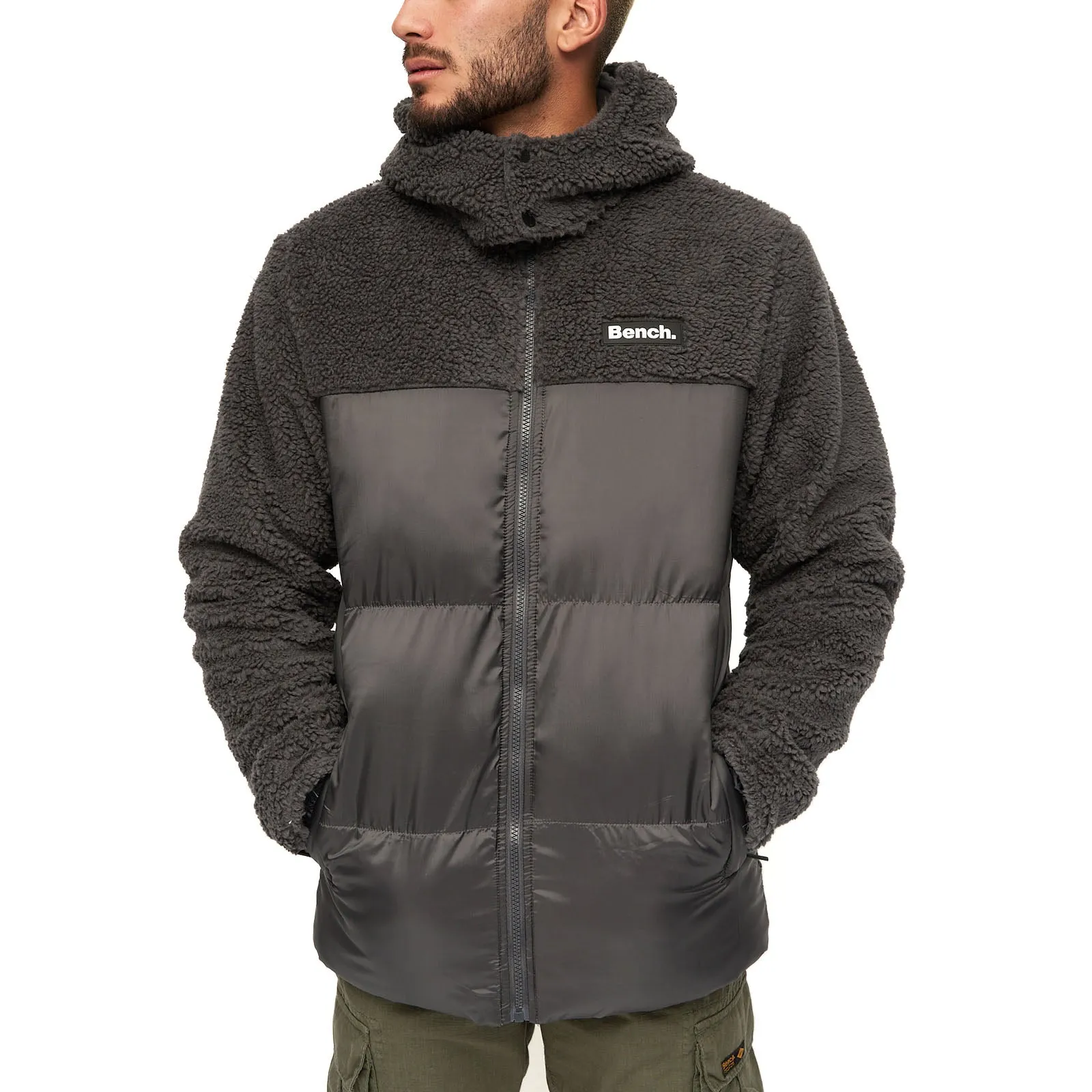 Bench Mens Detta Padded Contrast Sherpa Hooded Jacket