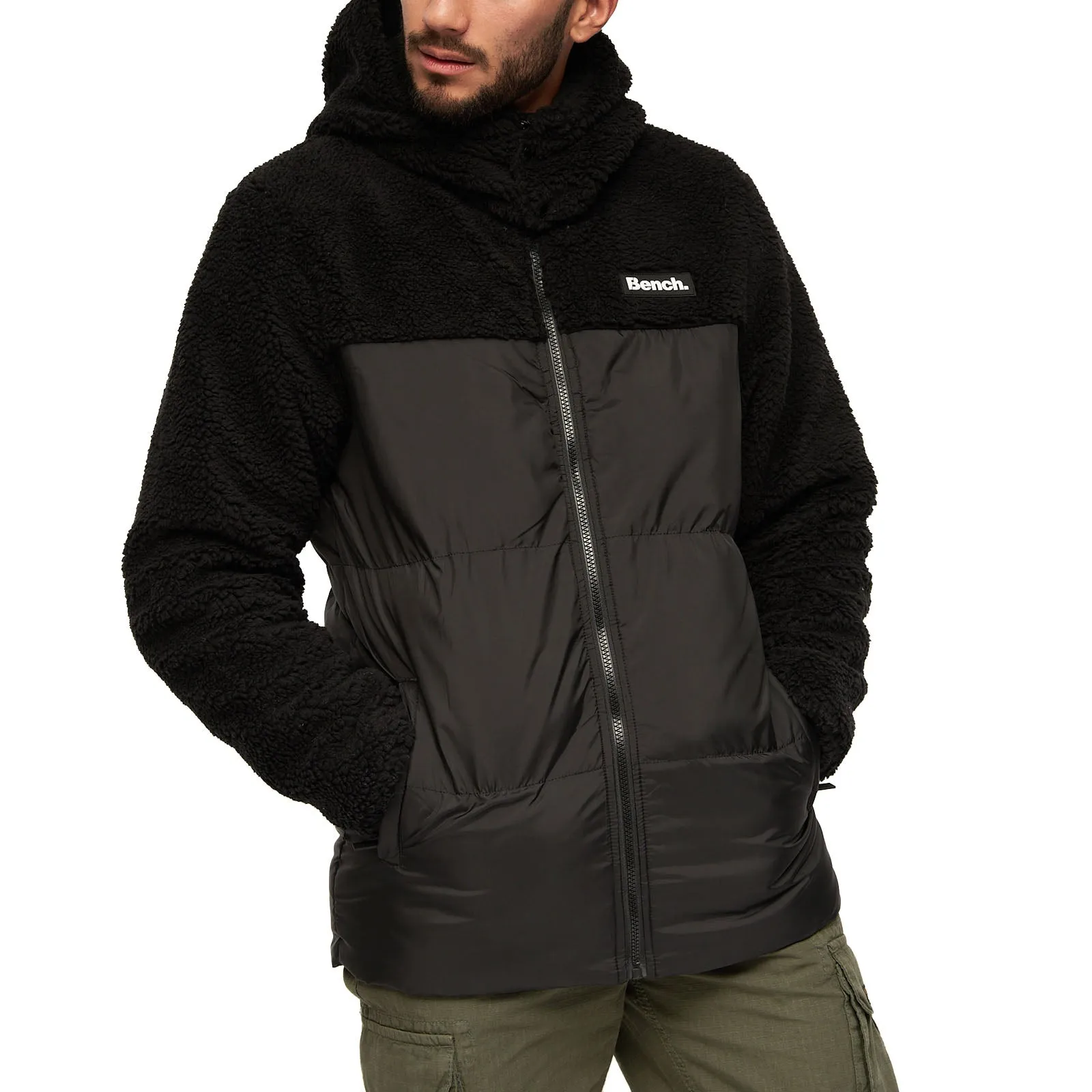 Bench Mens Detta Padded Contrast Sherpa Hooded Jacket