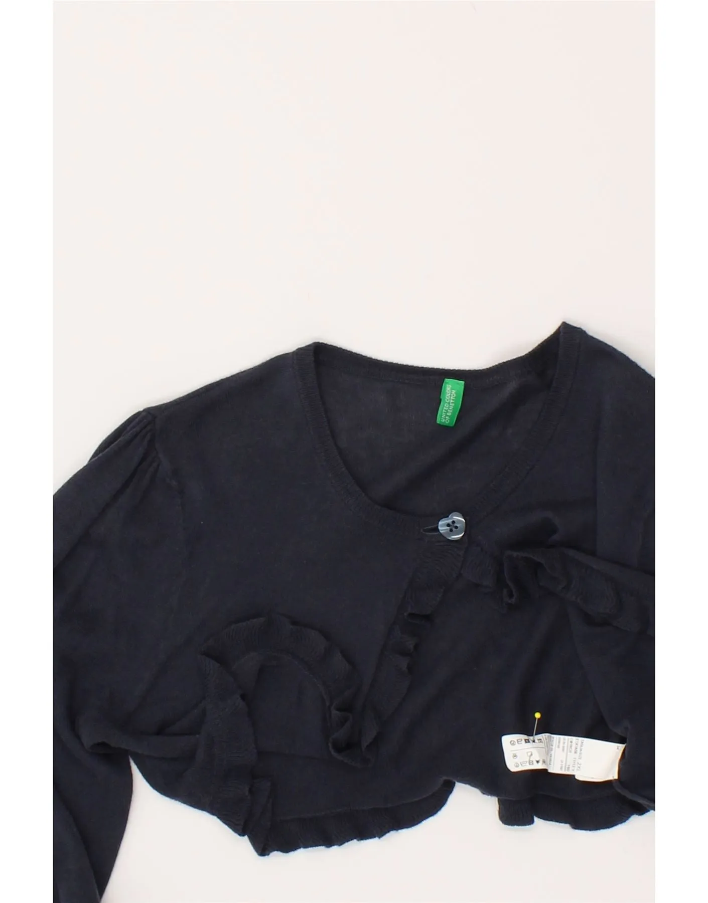 BENETTON Girls Crop Cardigan Sweater 11-12 Years Navy Blue Cotton