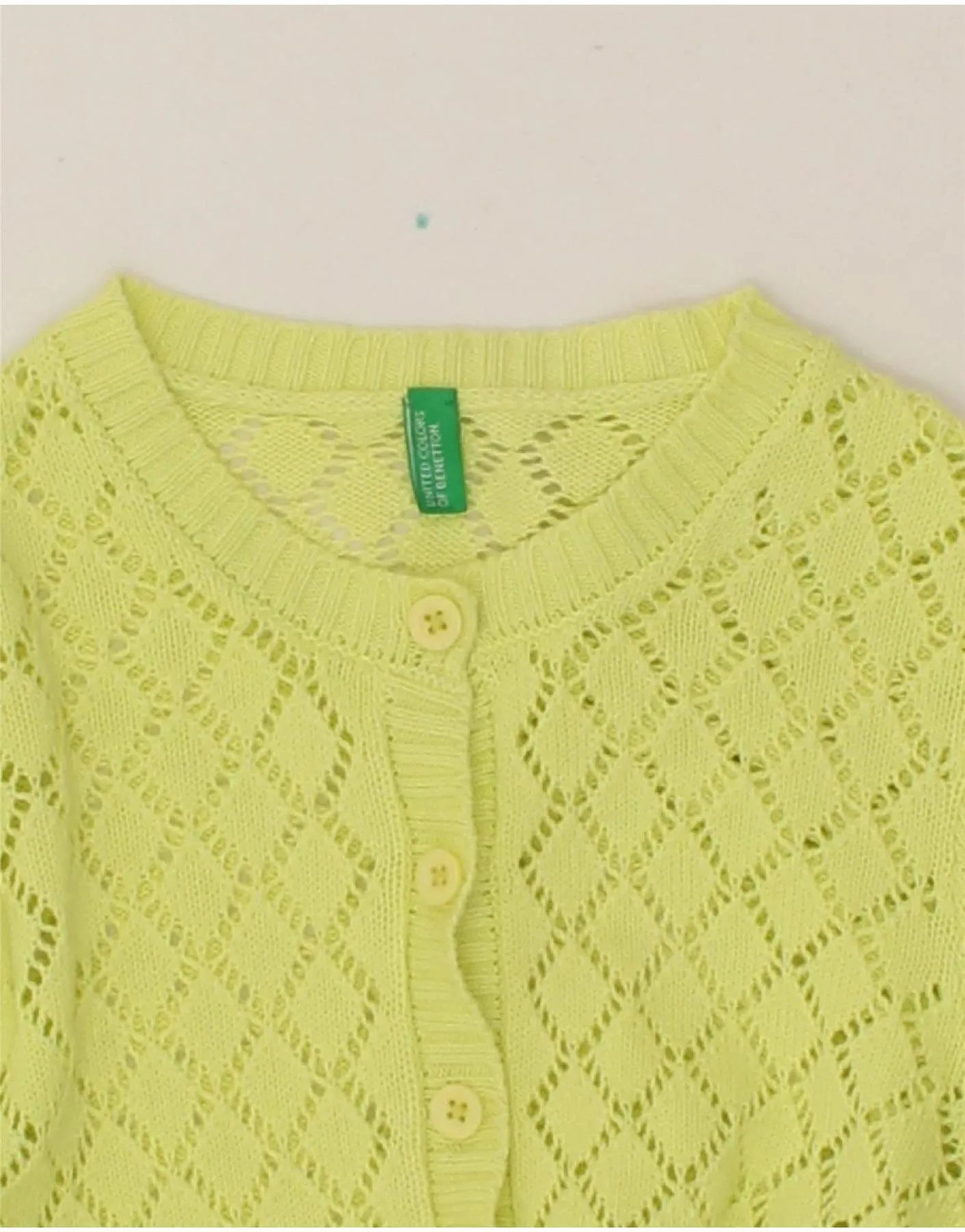 BENETTON Girls Crop Cardigan Sweater 7-8 Years Medium Green Cotton