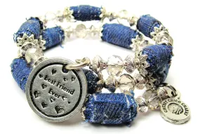 Best Friend Ever Blue Jean Beaded Wrap Bracelet