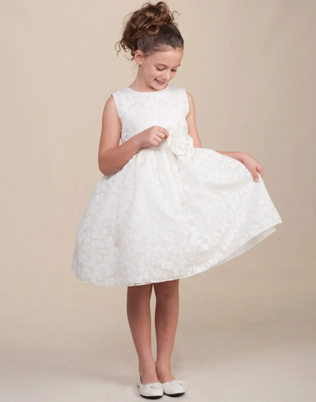 Bewitching Sleeveless Lace Flower Girl Dress - Ivory