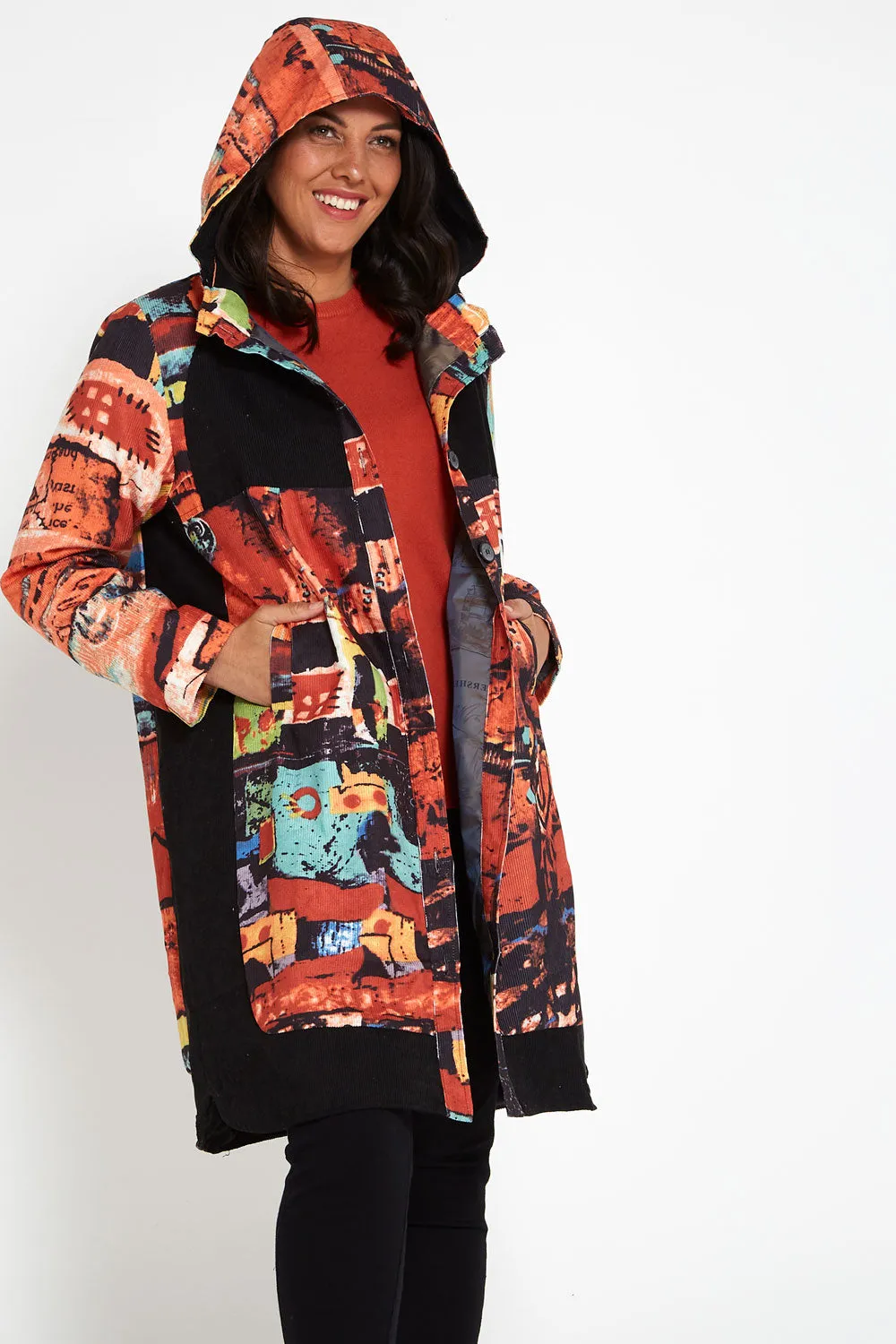 Bicheno Corduroy Coat - Black/Rust