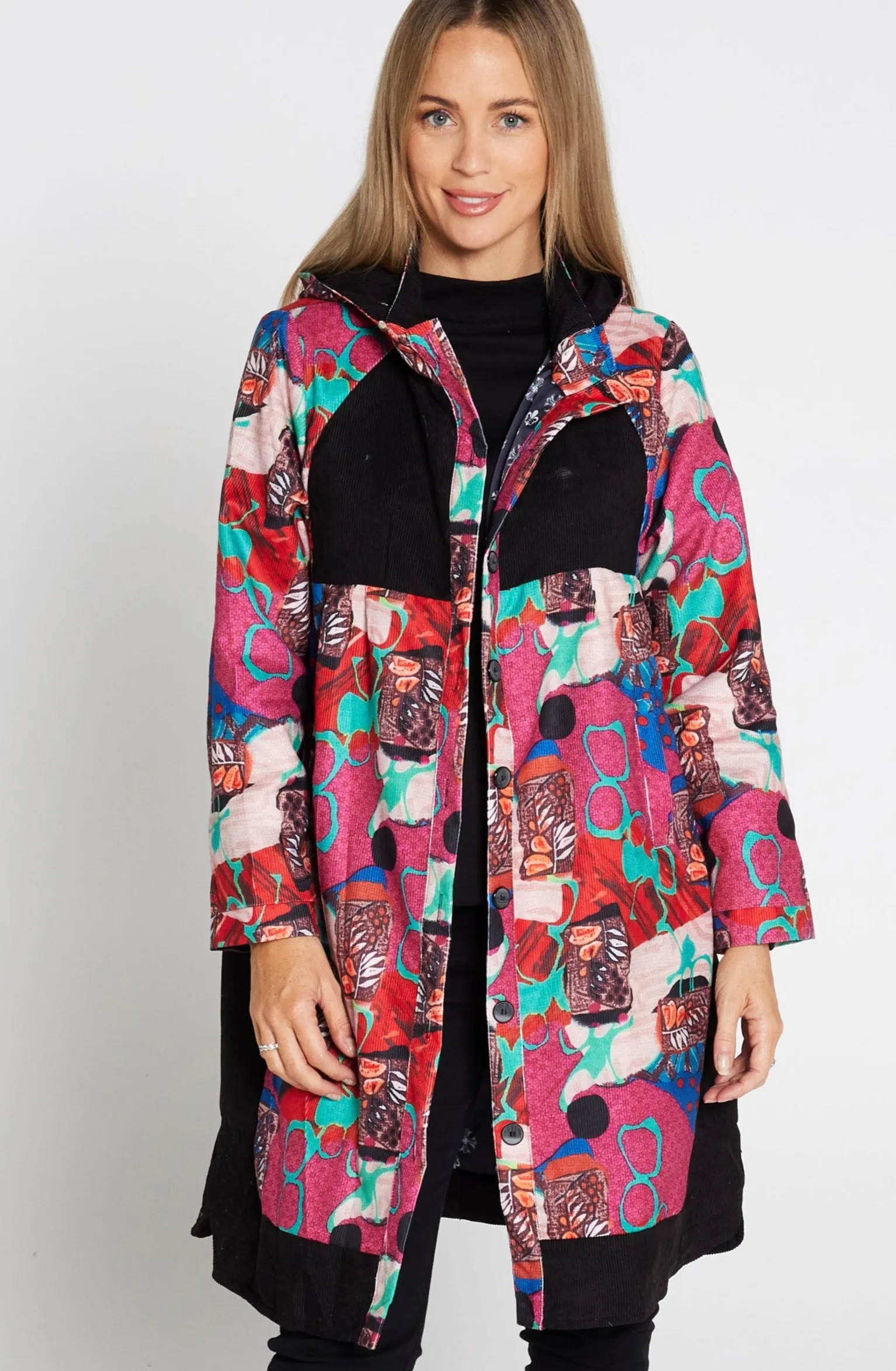 Bicheno Corduroy Coat - Pink Abstract