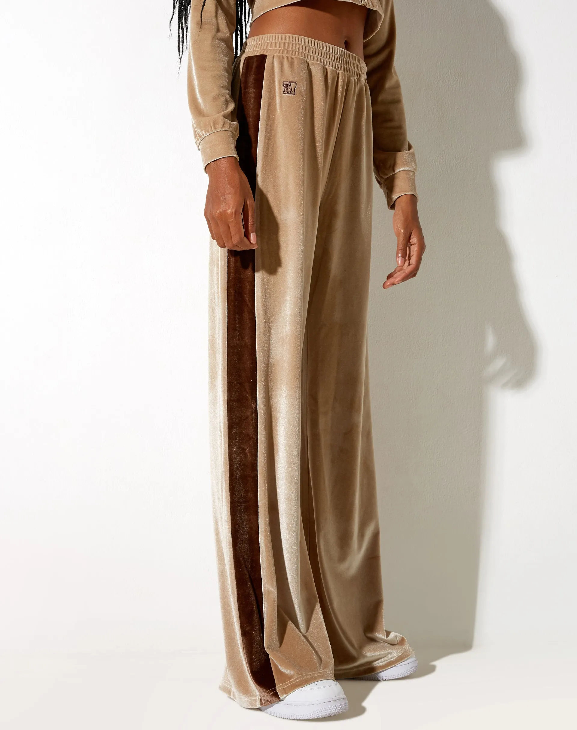 Bintan Wide Leg Trouser in Velour Champagne