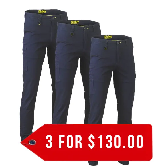 Bisley Stretch Cotton Drill Cargo Cuffed Pants-3 Pack-(BPC6028-1)