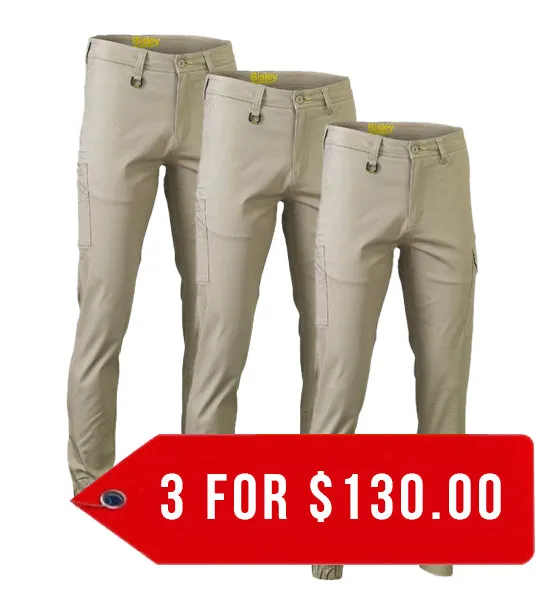 Bisley Stretch Cotton Drill Cargo Cuffed Pants-3 Pack-(BPC6028-1)