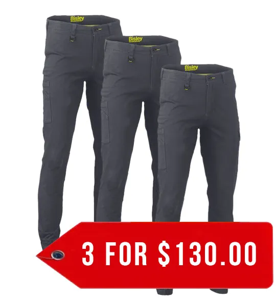 Bisley Stretch Cotton Drill Cargo Cuffed Pants-3 Pack-(BPC6028-1)