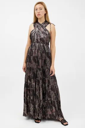 Black & Multicolour Metallic Silk Dress