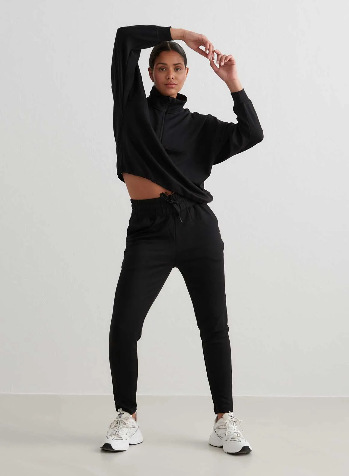 Black Comfy Modal Set With Half Zip Top