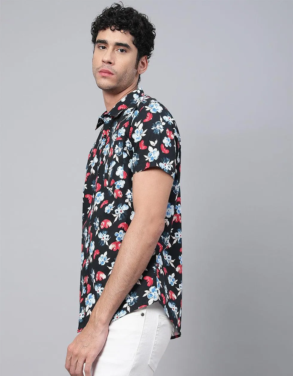 Black Floral Printed Casual Shirt