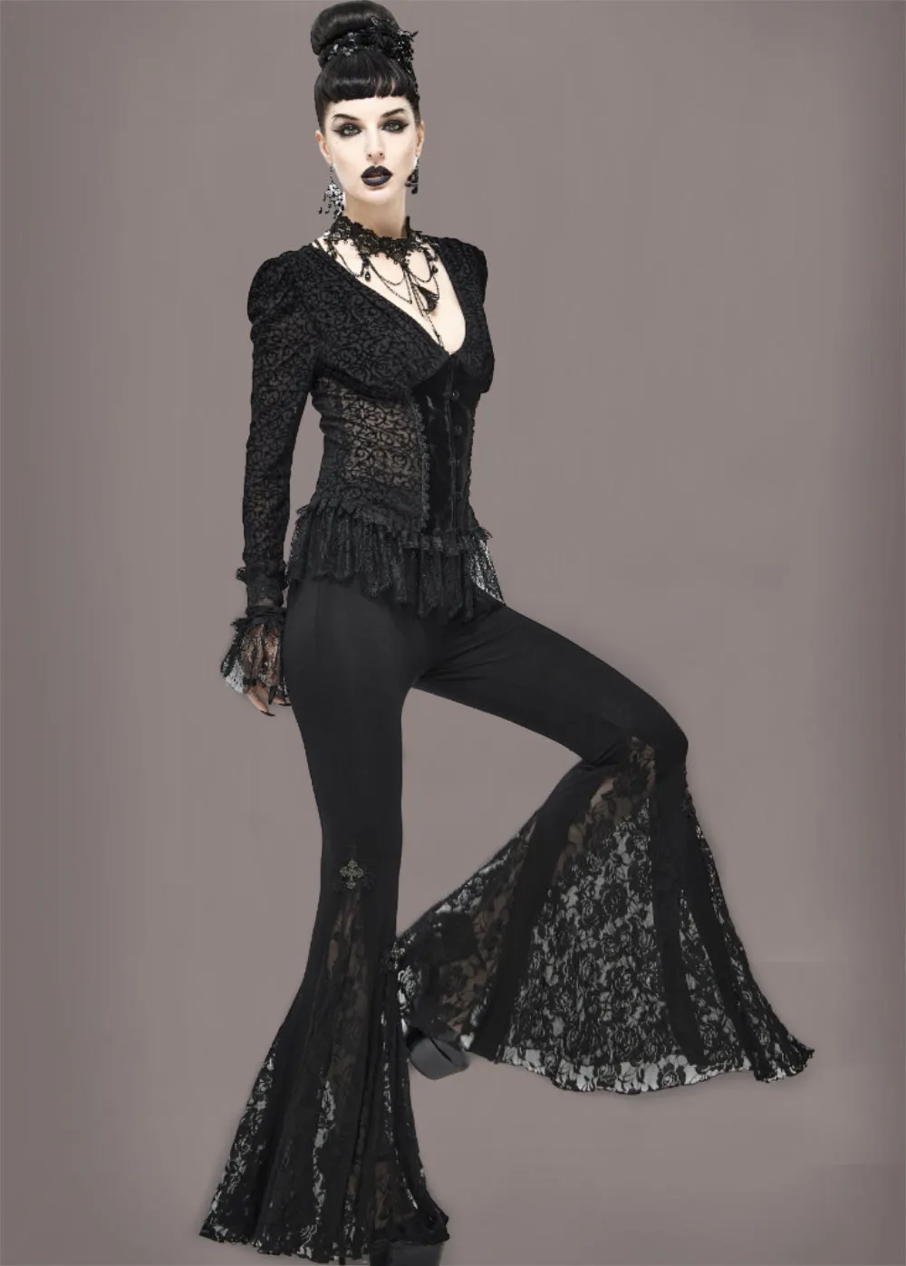 Black Lace Gothic Bell Bottom Pants