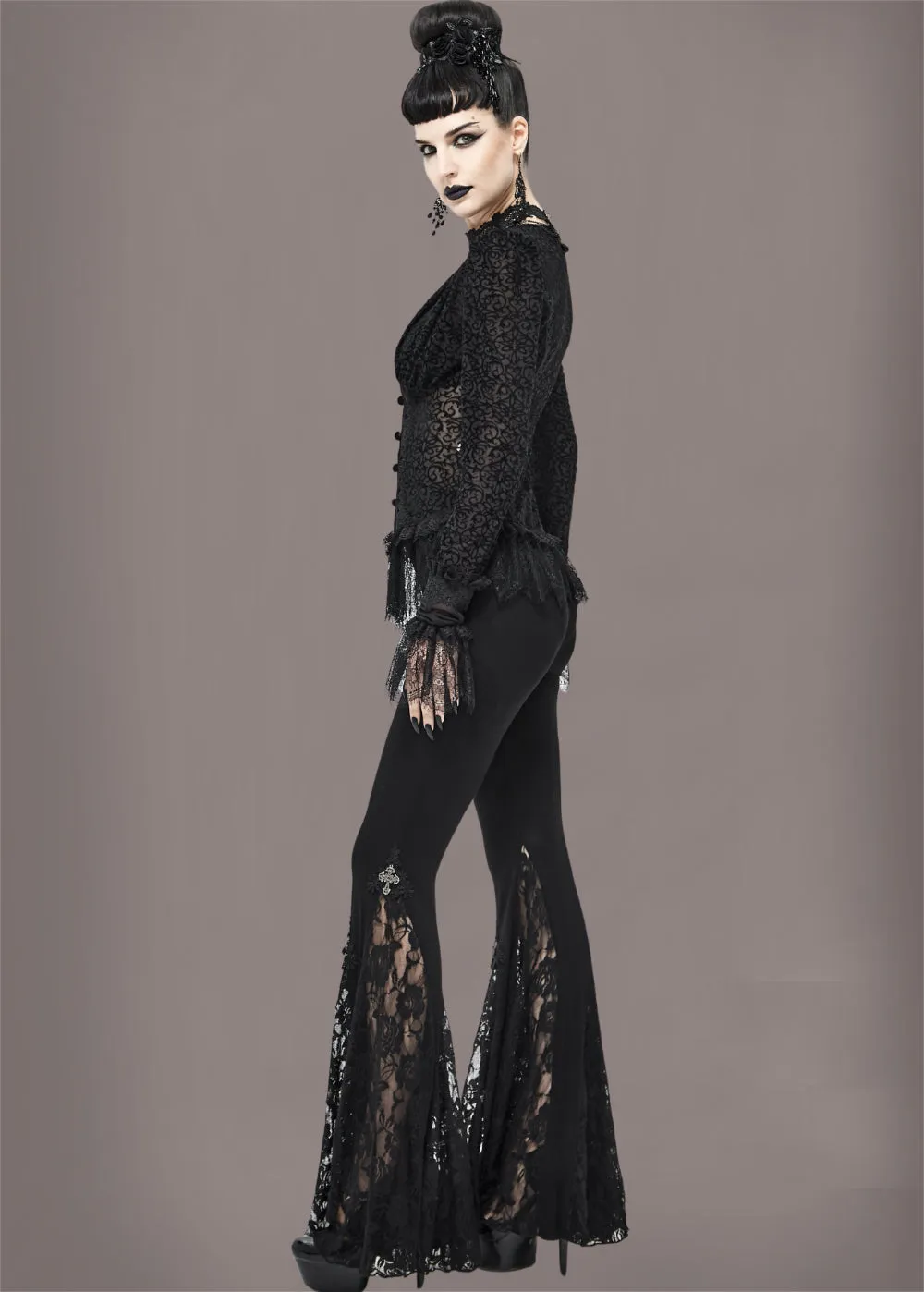 Black Lace Gothic Bell Bottom Pants