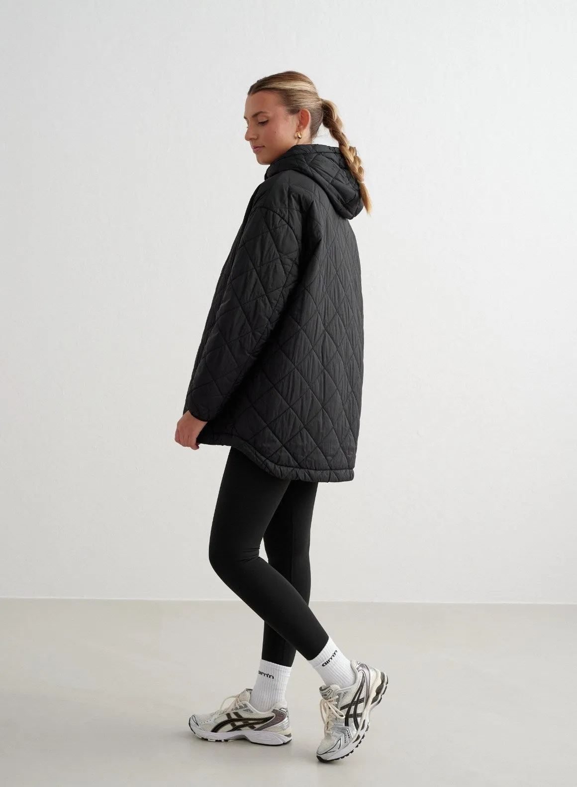 Black Oversized Quilted Anorak