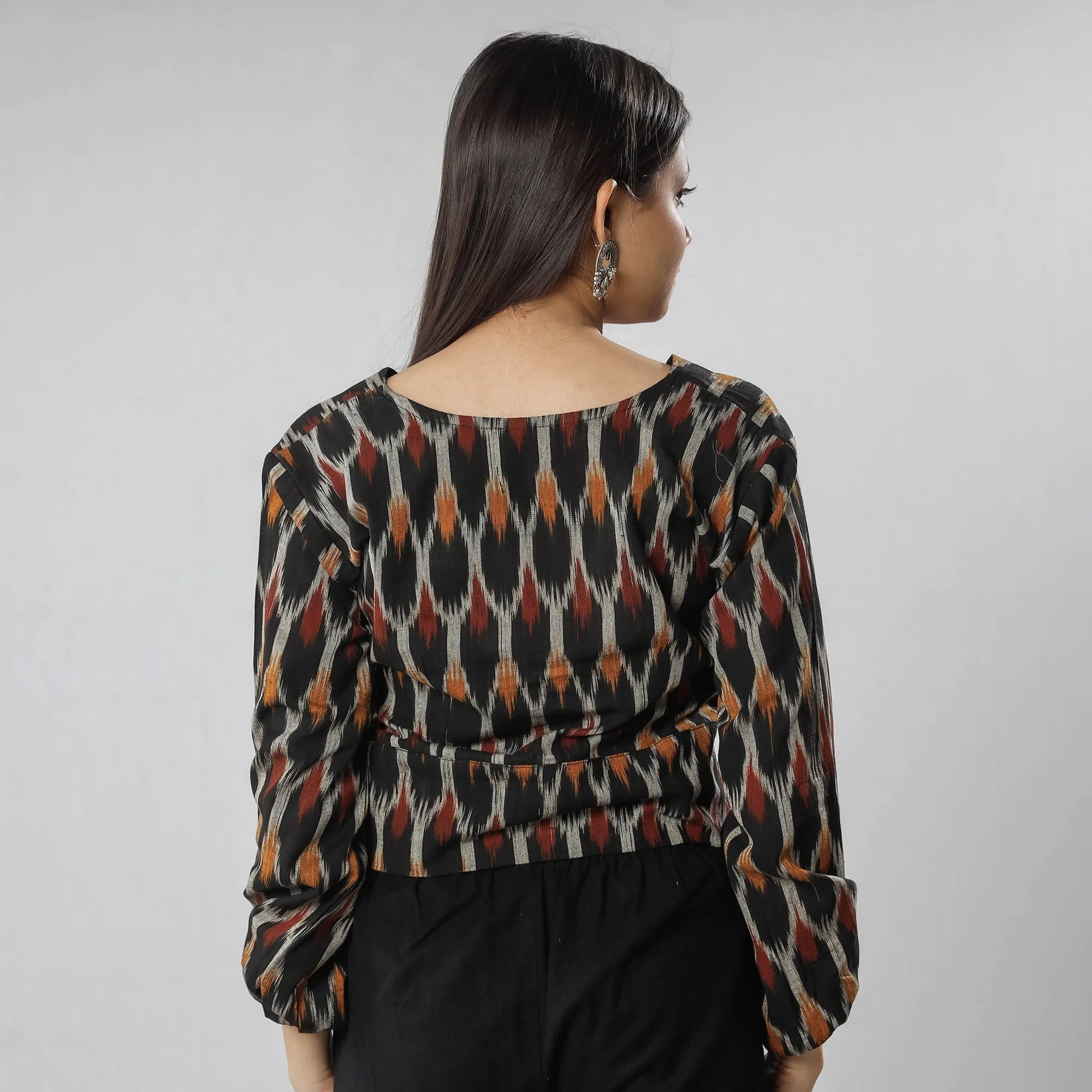 Black - Pochampally Ikat Full Sleeve Cotton Crop Top