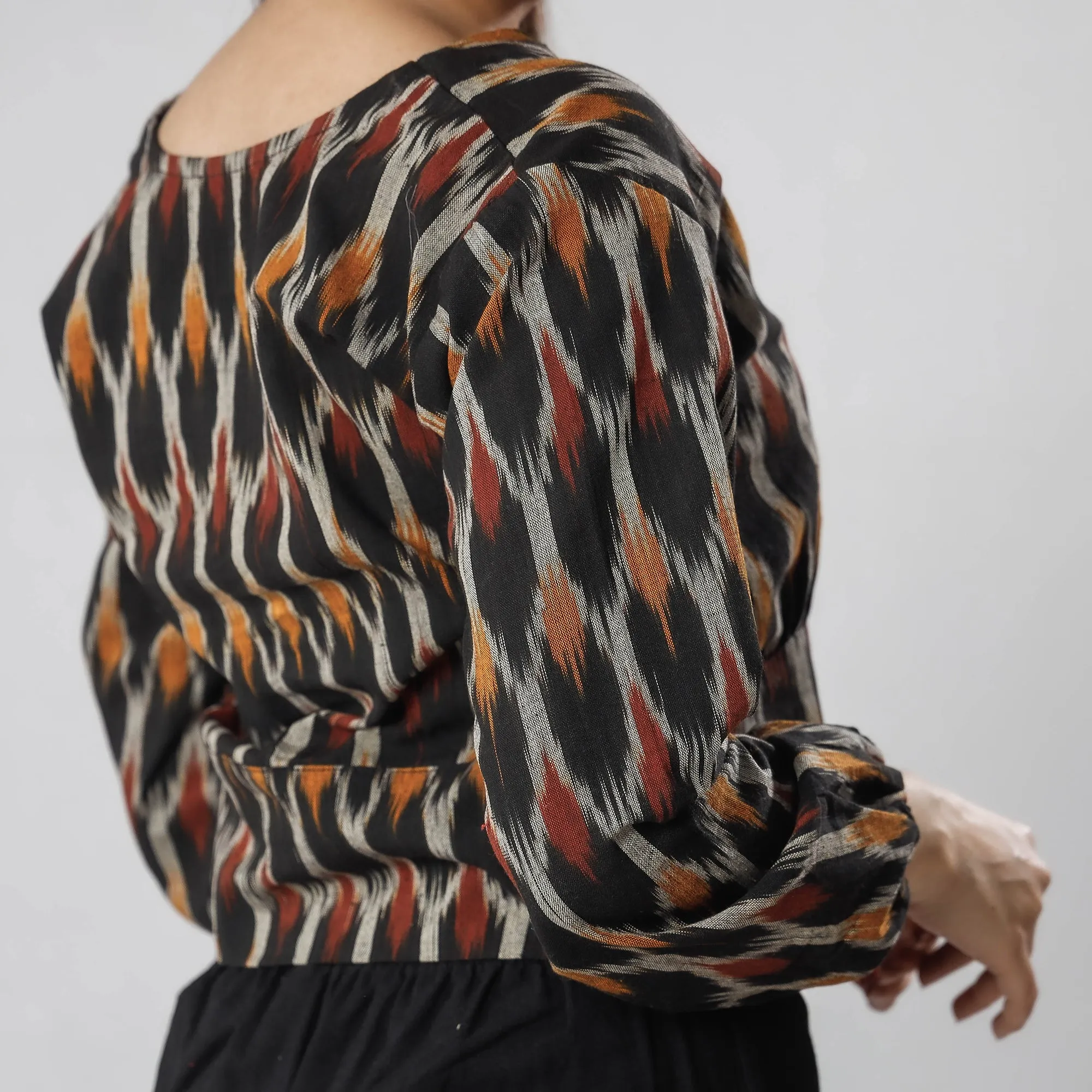 Black - Pochampally Ikat Full Sleeve Cotton Crop Top