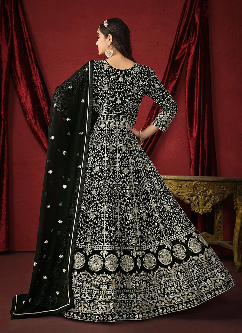 Black Thread Embroidery Designer Anarkali Suit