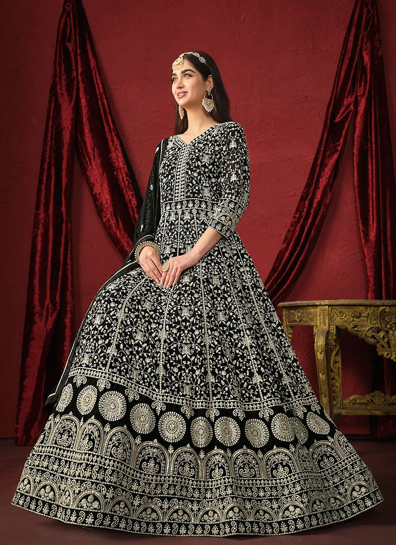 Black Thread Embroidery Designer Anarkali Suit