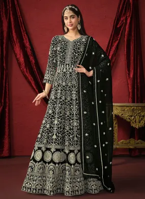 Black Thread Embroidery Designer Anarkali Suit