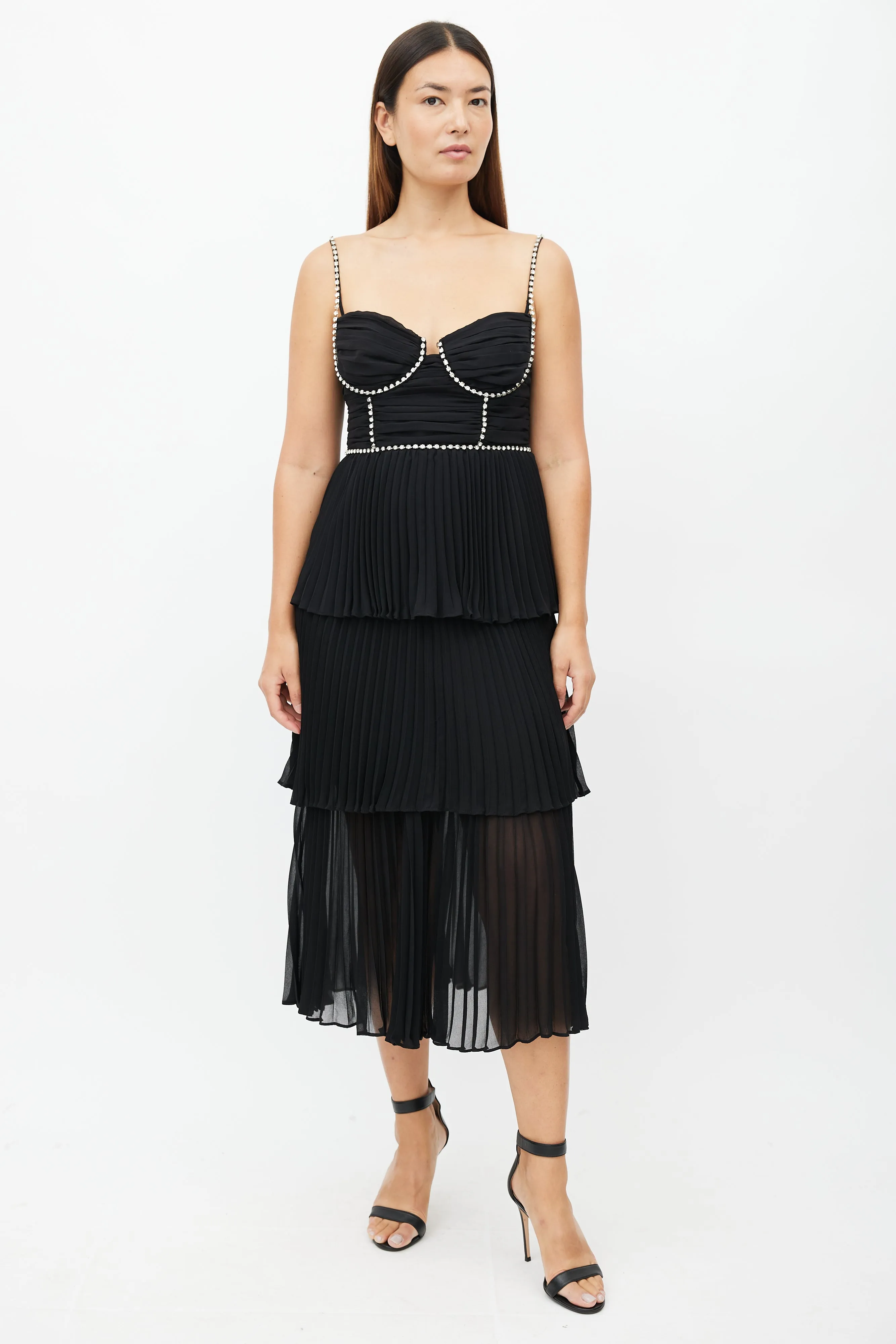 Black Tiered Jewel Chiffon Dress