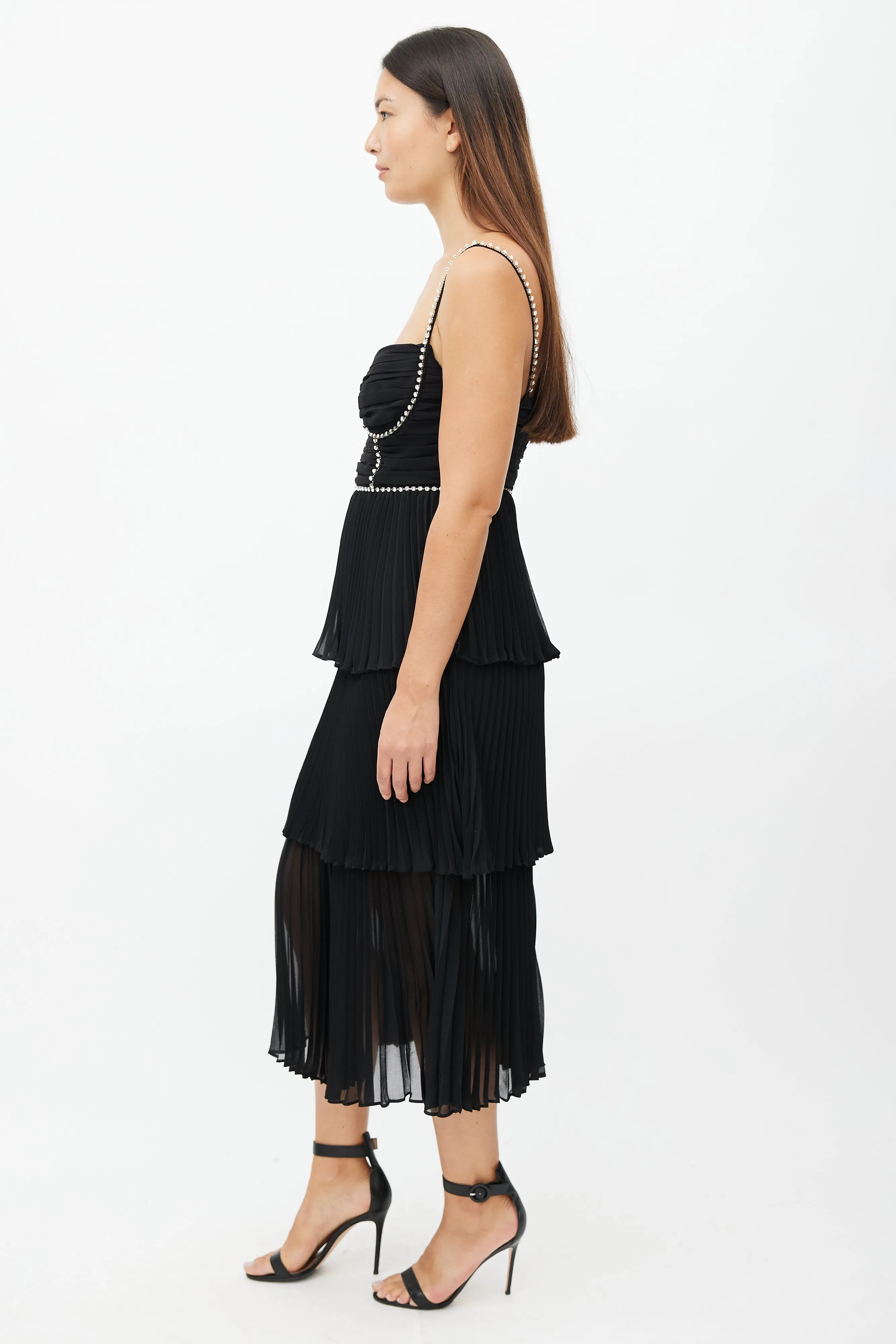 Black Tiered Jewel Chiffon Dress