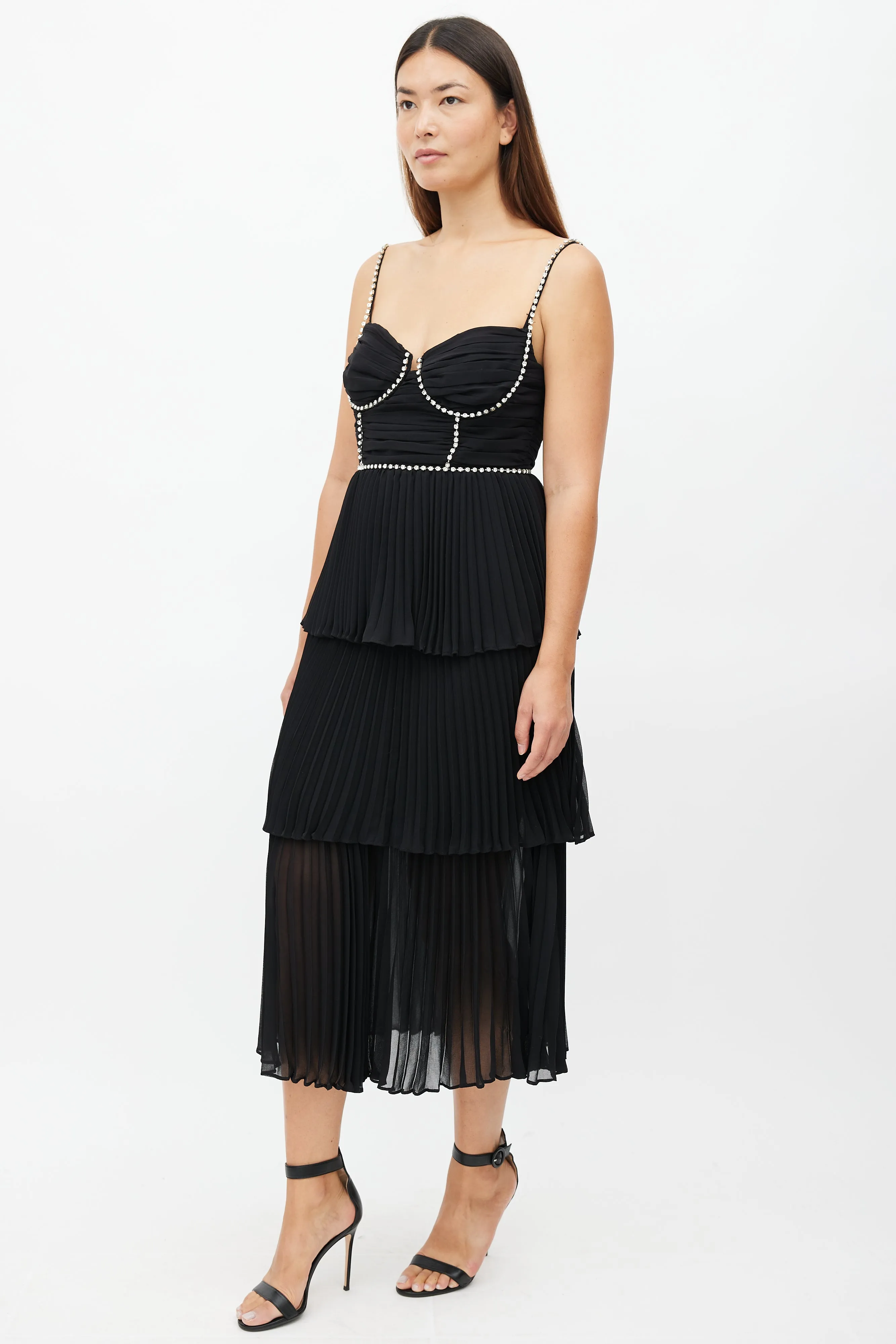 Black Tiered Jewel Chiffon Dress