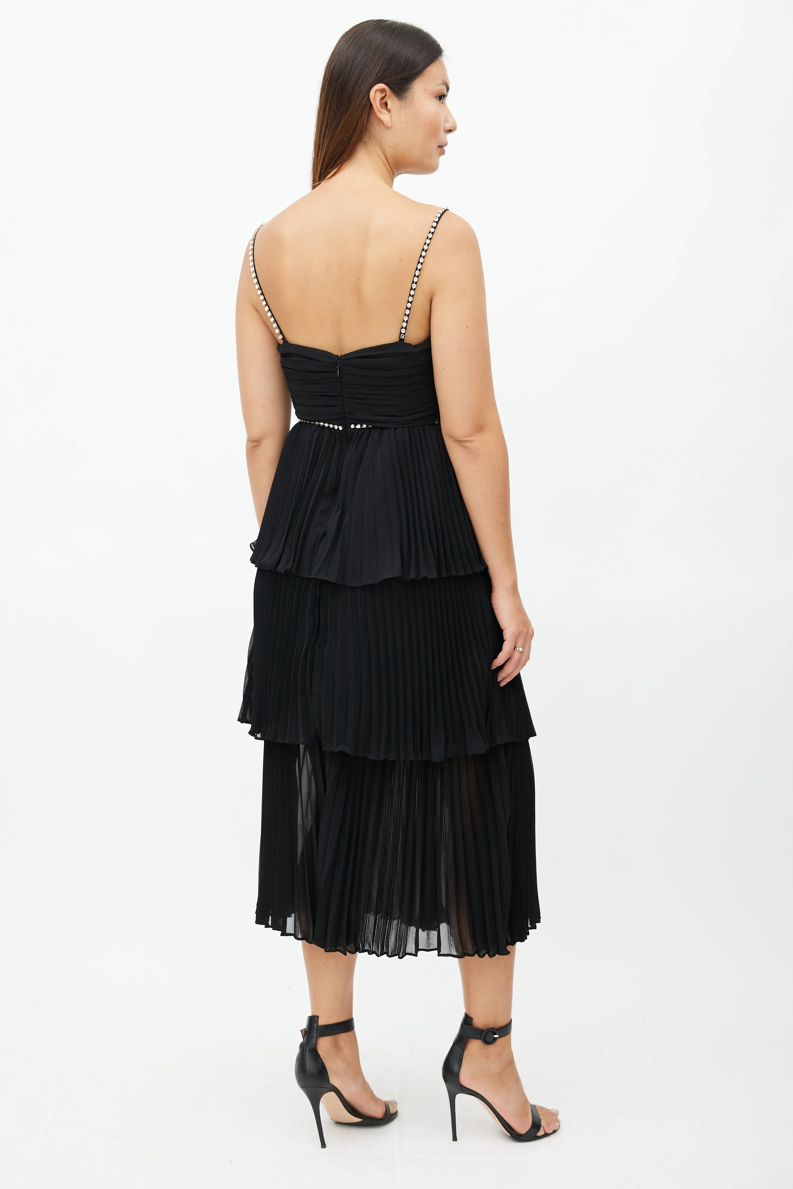 Black Tiered Jewel Chiffon Dress