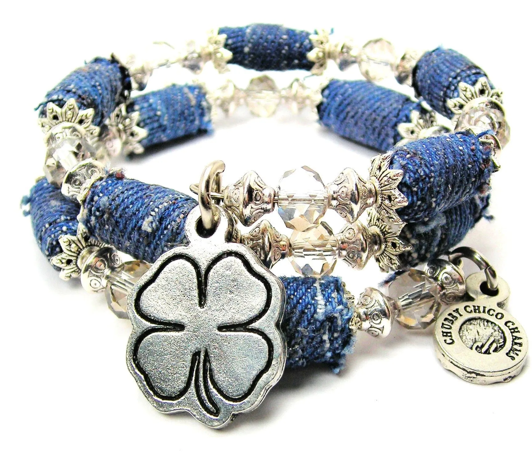 Blank Shamrock Blue Jean Beaded Wrap Bracelet