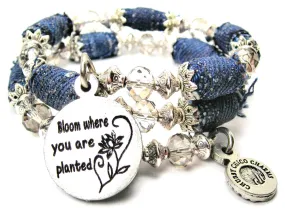 Bloom Where You Are Planted Blue Jean Beaded Wrap Bracelet