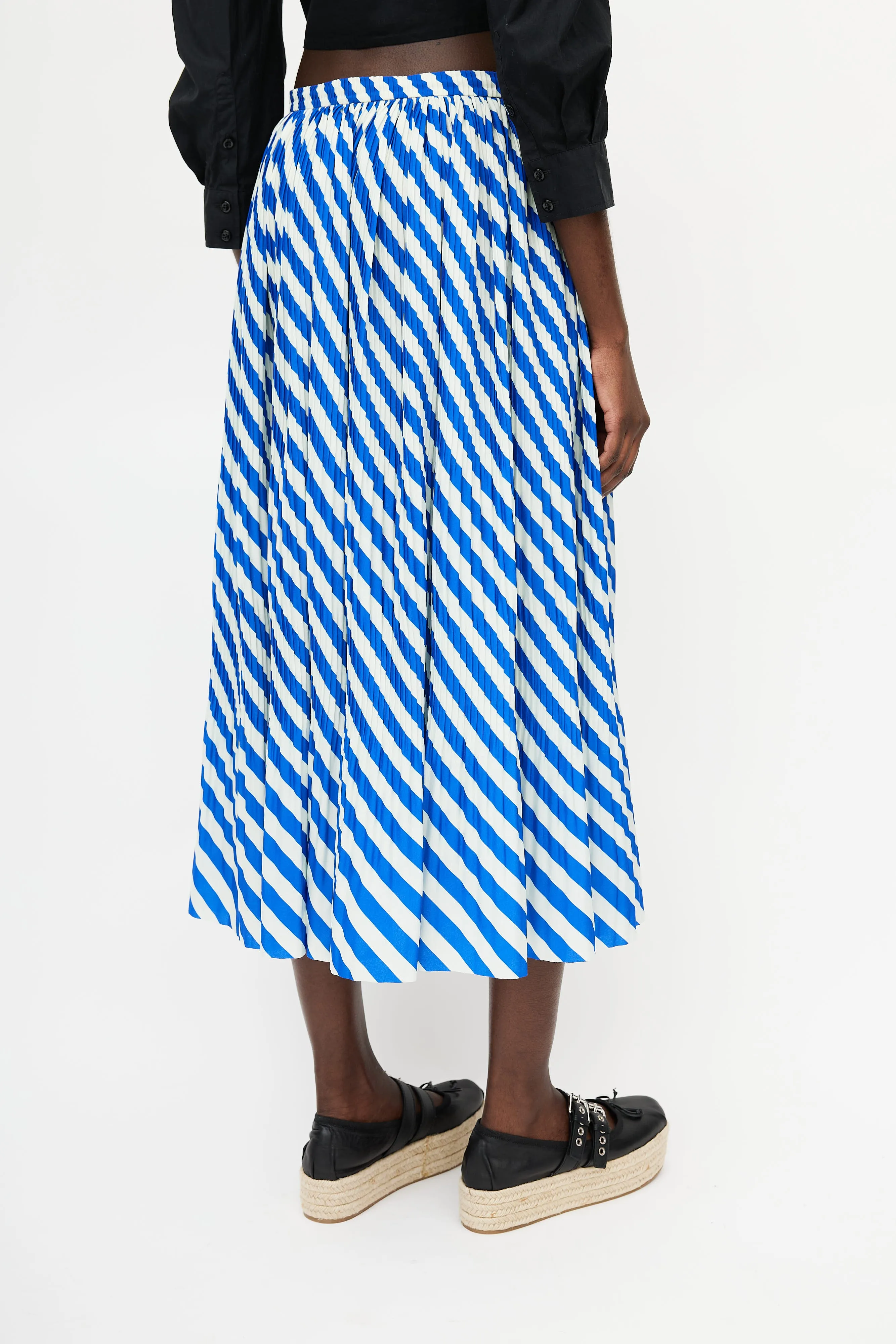 Blue & Green Striped Pleated Skirt