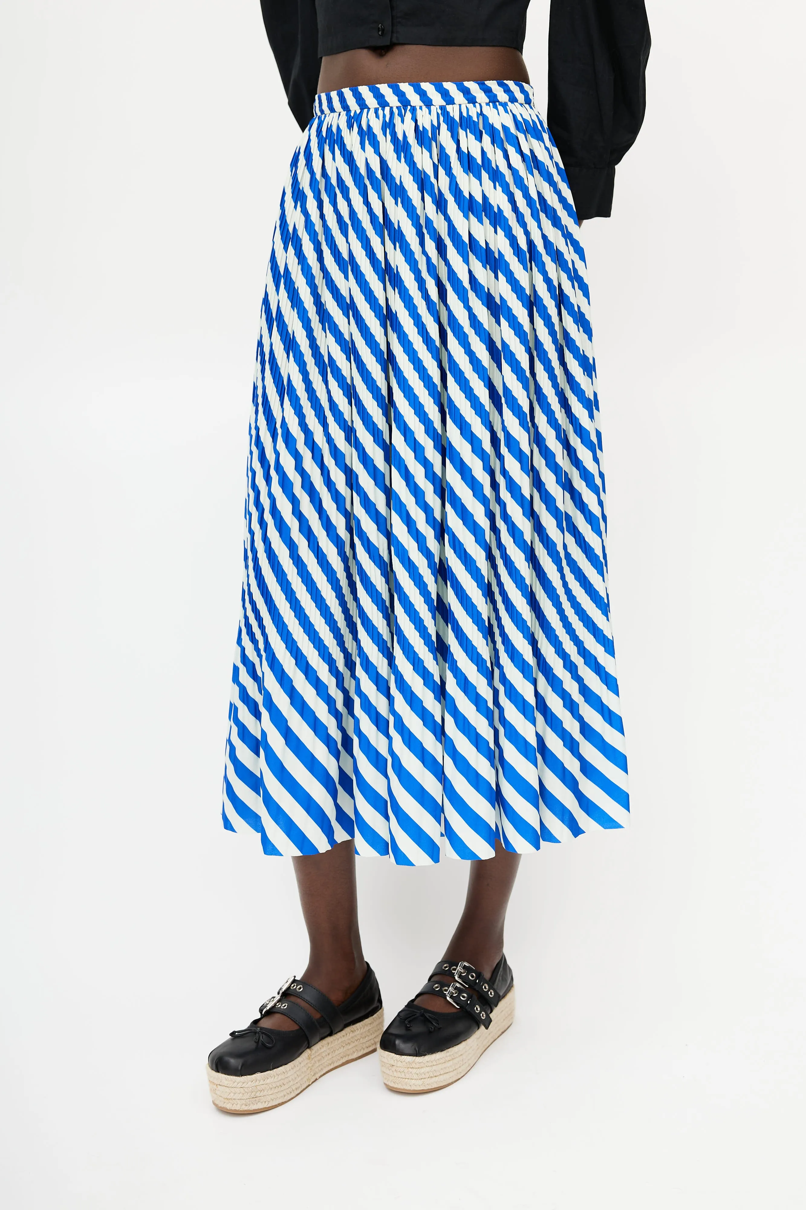 Blue & Green Striped Pleated Skirt