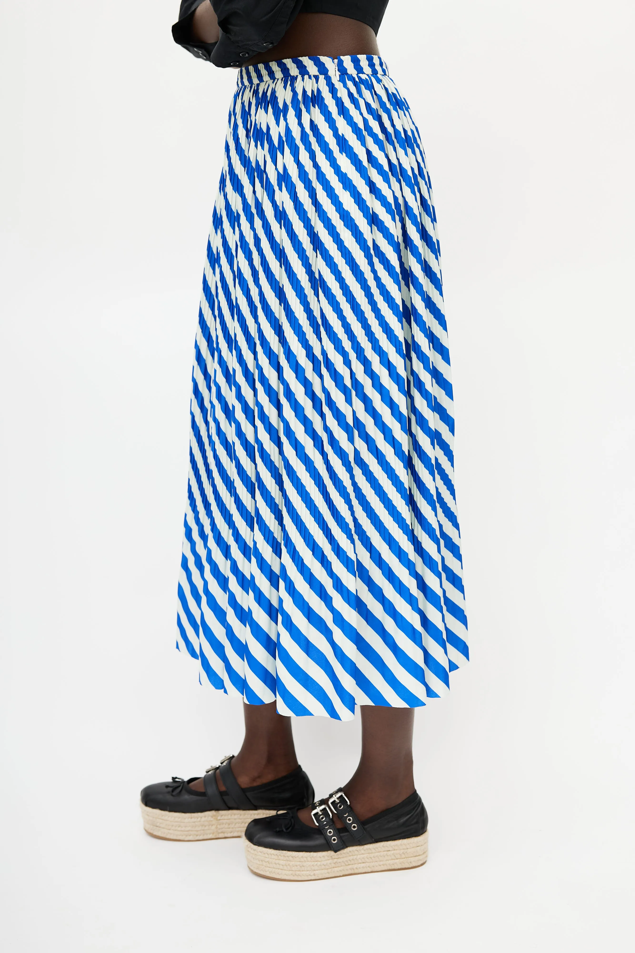 Blue & Green Striped Pleated Skirt