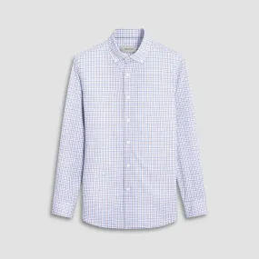 BLUE AND TAN SHADOW CHECK 8 WAY STRETCH SHIRT - SAND