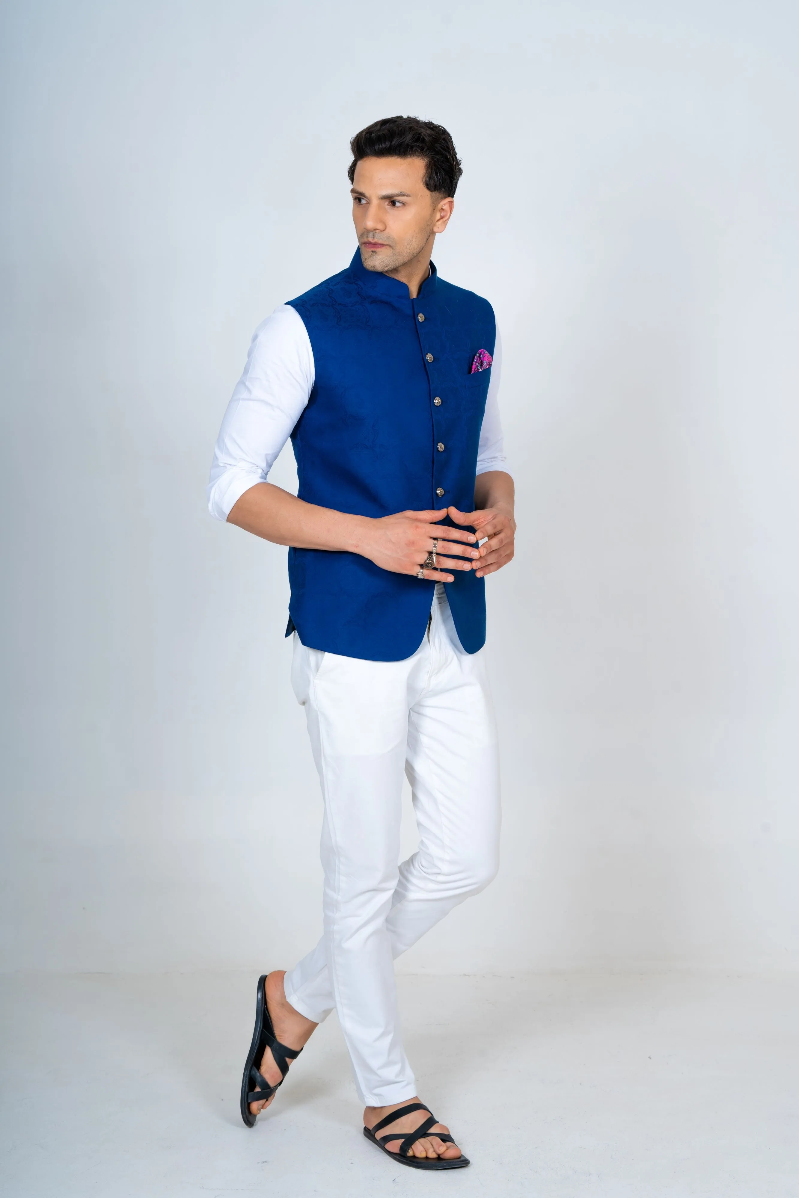 Blue Cotton Nehru Jacket