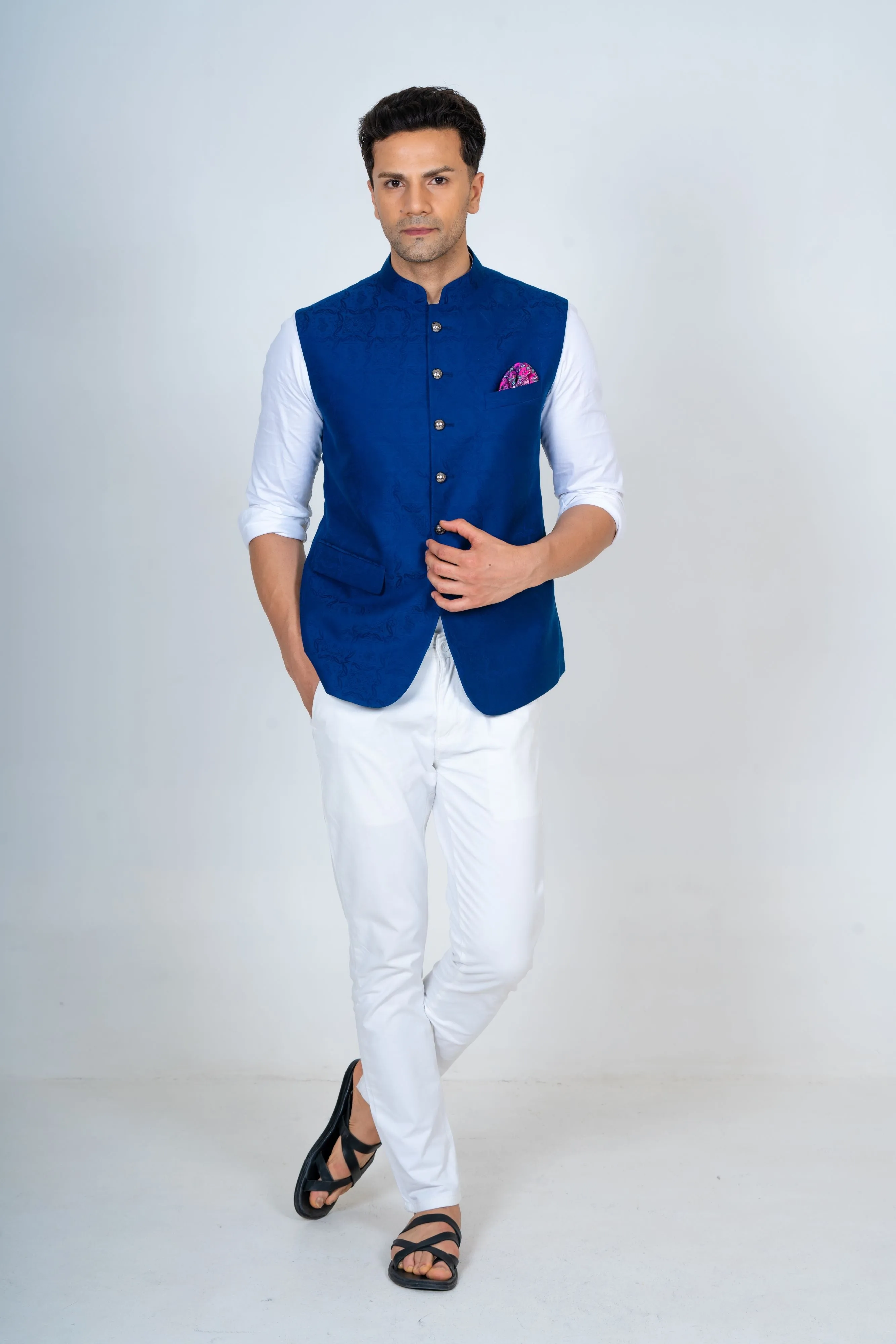 Blue Cotton Nehru Jacket