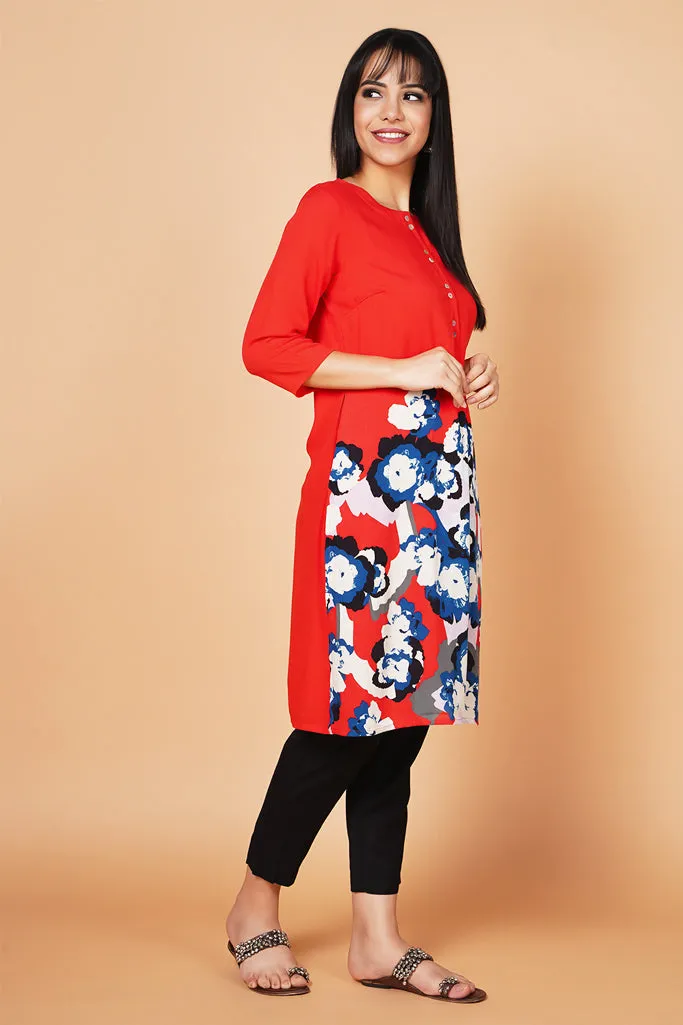 Bold Red Floral Printed Kurta