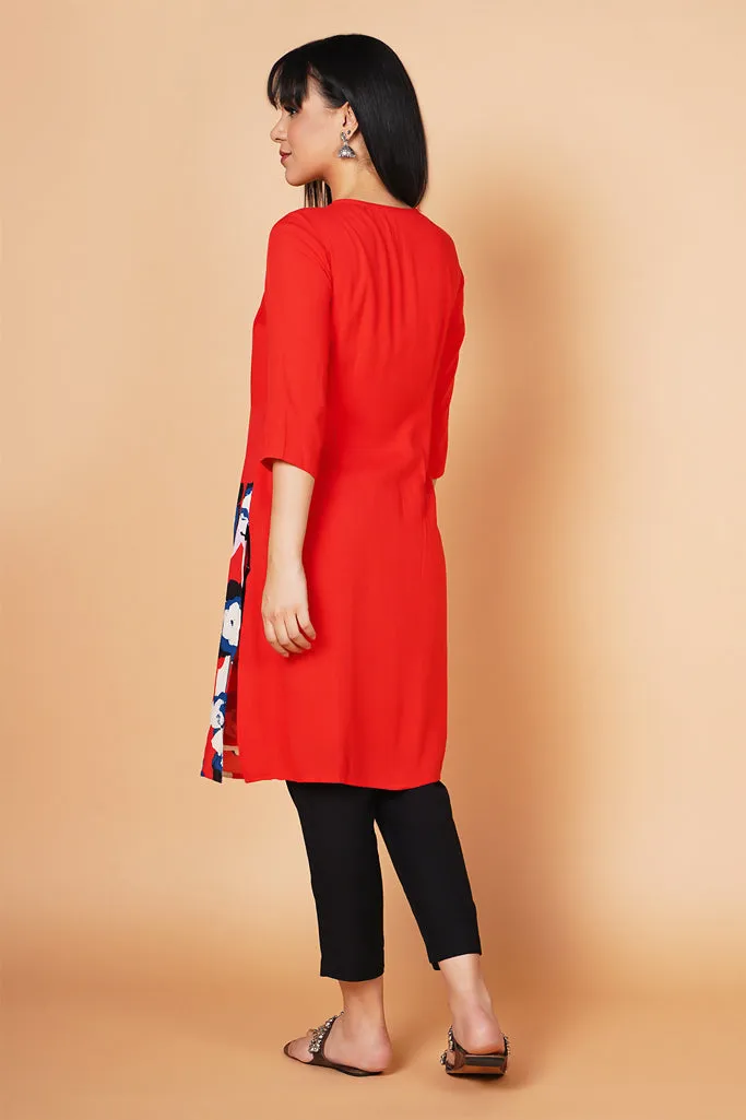 Bold Red Floral Printed Kurta