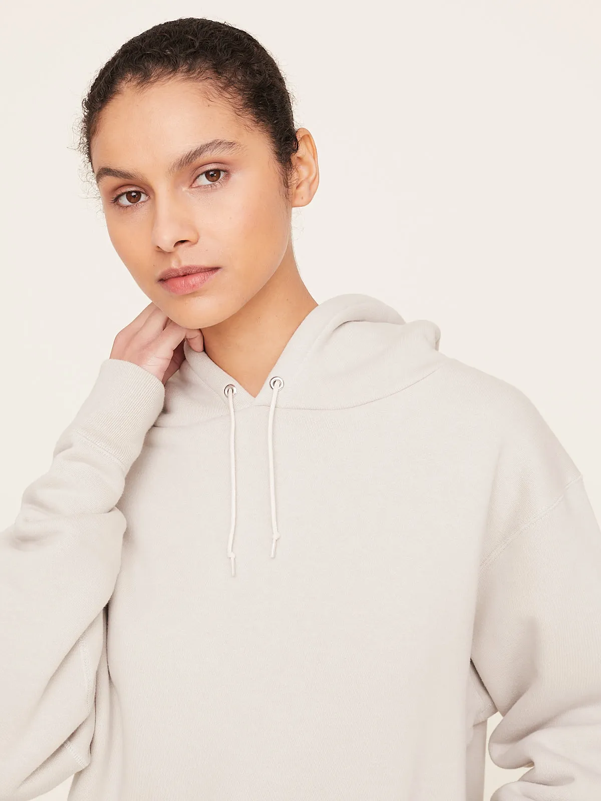 Brushed Fleece Sweat Hoodie in Light Grey